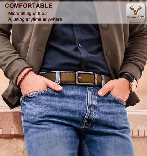 Miniatura 6 de BULLIANT Cinturón de trinquete para hombre, 2 unidades, cinturón de cuero deslizante ajustable para regalo, vestido de hombre, jeans casuales 1 38