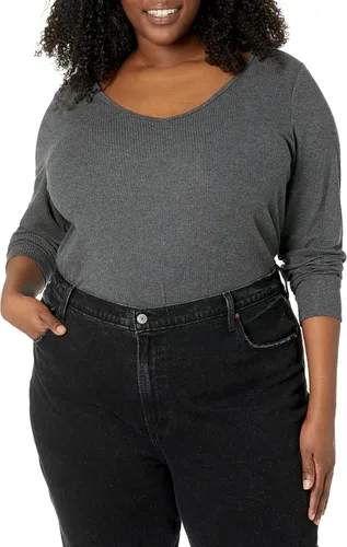 Miniatura 6 de Tienda Essentials Cuello en V de punto acanalado de manga larga ajustada para mujer, paquete de 2