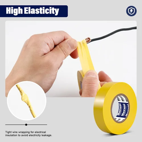 Miniatura 4 de Cinta eléctrica amarilla de vinilo – 3/4 pulgadas 60 pies, cinta eléctrica de PVC ignífuga, resistente al agua, clasificada hasta 600V, grado