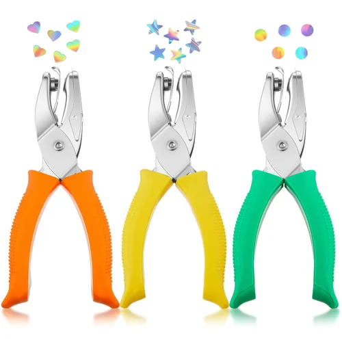 Miniatura 12 de Zonon 3 piezas perforadoras de papel con formas de agujeros de un solo agujero para manualidades, perforadoras de metal manuales con agarre de 1/4