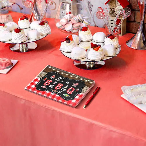 Miniatura 4 de Engrowtic Libro de invitados de cuero para baby shower con bolígrafo, 112 páginas para el día de Acción de Gracias, libro de invitados con fecha