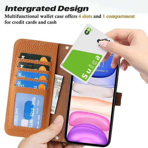 Miniatura 3 de Zouzt Funda para iPhone 11 de 6.1 pulgadas de piel auténtica con 4 ranuras para tarjetas, tarjetero con bloqueo RFID, tapa magnética, función atril