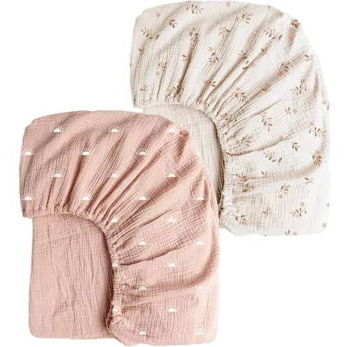 Miniatura 12 de Konssy Sábanas de Muselina para Cuna para Niña y Niño, 2 Piezas de Sábanas de Bebé de Algodón Suave y Transpirable para Colchón de Cuna Estándar