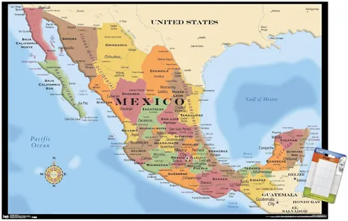 Miniatura 17 de Trends International Map - Póster de pared de México, 14.725" x 22.375", versión con marco de madera de granero