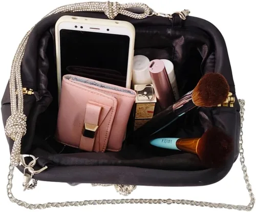 Miniatura 5 de UMREN Bolso de noche con diamantes de imitación de cristal para mujer, estilo vintage, plisado, de satén, formal