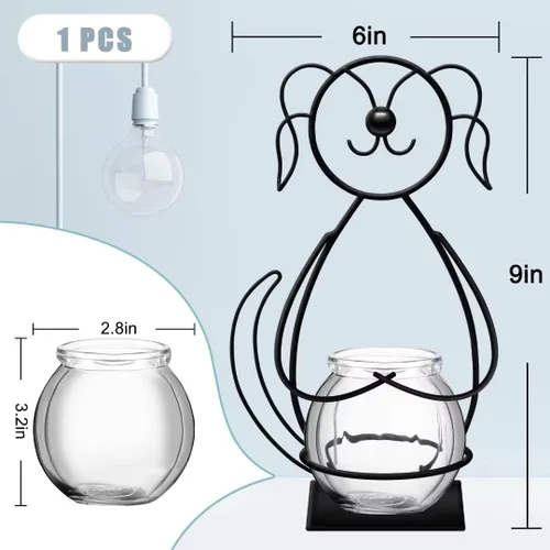 Miniatura 2 de Soporte de jarrón de planta de cristal de escritorio, soporte de terrario de metal para plantas, decoraciones creativas para el hogar, patio, Perro