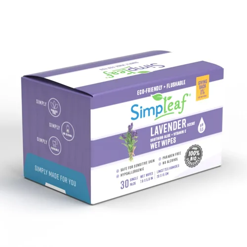 Simpleaf Toallitas húmedas desechables de lavanda, paquete individual, ecológicas, sin parabenos y alcohol, hipoalergénicas y seguras para pieles