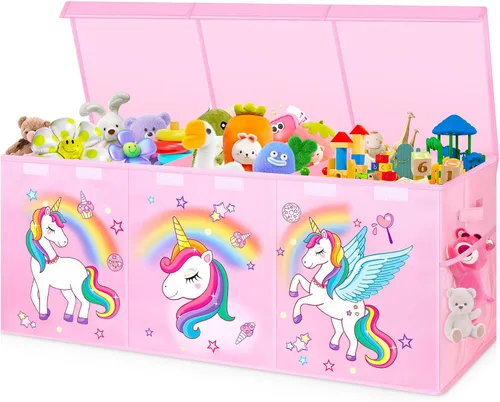 Miniatura 9 de Mabahoo Caja de juguetes grande, organizador de almacenamiento plegable y resistente para niños y niñas, caja de almacenamiento de 25 x 13 x 16