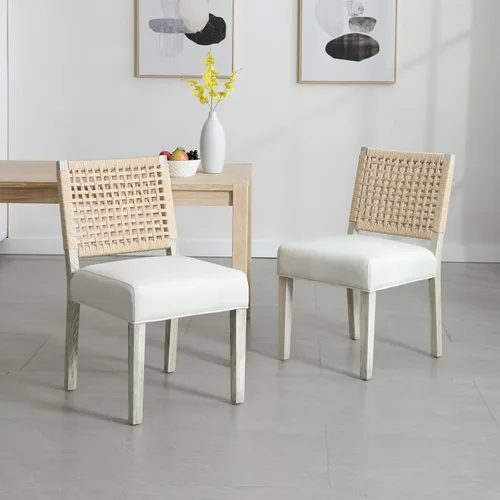 Miniatura 3 de LZAREAL Juego de 4 sillas de comedor estilo granja, con tapizado de tela de lino, sillas laterales decorativas, estilo moderno de mediados de siglo