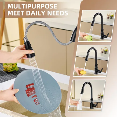 Miniatura 4 de Angle Simple Pulverizador para fregadero de cocina, conector de rosca macho G de 1/2 o 13/16 pulgadas, probado según NSF/ANSI/CAN 61 y 372, Negro