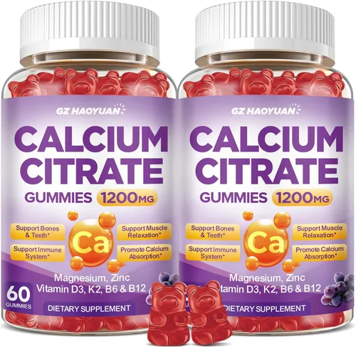 Miniatura 9 de Gomitas de citrato de calcio - Suplementos de 1200 mg de calcio en gomitas para mujeres y hombres con vitamina D3, K2, magnesio, zinc de alta