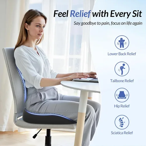 Miniatura 4 de ZIKEE - Cojín de asiento ergonómico con pendiente para muslos para largas sesiones de sentado, cojín de espuma viscoelástica para silla de oficina