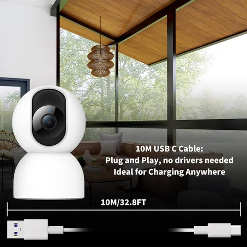 Miniatura 6 de ACAGET Cable de carga USB a USB-C de 32 pies, cable de extensión de alimentación para Vimtag Mini G3 Xiaomi Smart Camera C400 C500 Pro, cable
