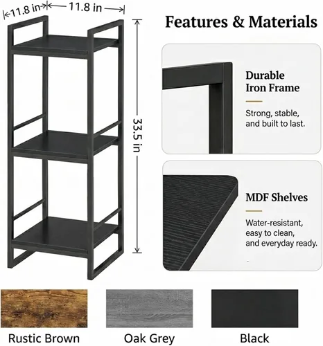Miniatura 3 de BYFU Estante abierto de almacenamiento de 3 niveles para baño, estante de almacenamiento de esquina de metal independiente para baño, cocina, sala