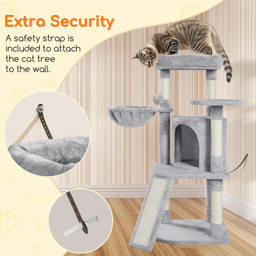 Miniatura 7 de Yaheetech Árbol para gatos, torre para gatos de 42 pulgadas para gatos de interior, casa para mascotas con gran pedestal y postes para rascar