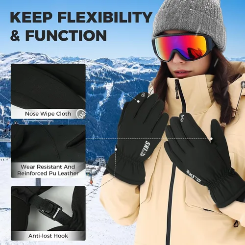 Miniatura 3 de ZENUTA Guantes de invierno impermeables para hombre, resistentes al viento, guantes térmicos cálidos y transpirables para mujeres, guantes