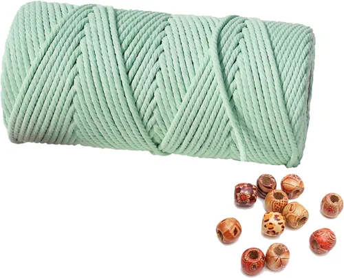 Miniatura 36 de Cordón de macramé de 1/64 pulgadas (0.157 in) de color rosa claro, hilo de algodón natural para tejer a mano a mano, 4 hebras para colgar