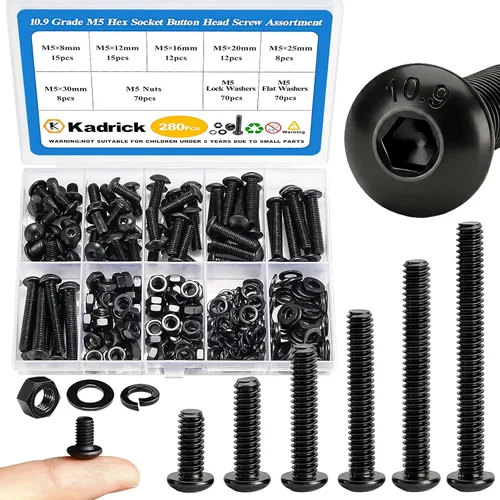 Miniatura 22 de Kadrick 1230 piezas de tornillos de acero inoxidable 304, surtido métrico M2 M3 M4 M5, kit de pernos de cabeza hexagonal de botón de 4mm-20mm