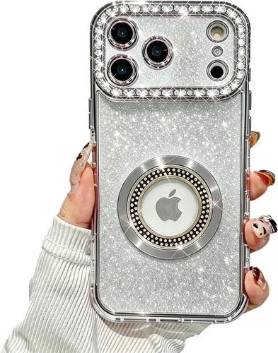 Miniatura 20 de Losin Funda magnética compatible con iPhone 15 Pro Max con purpurina compatible con MagSafe Funda de lujo con diamantes de imitación con logotipo