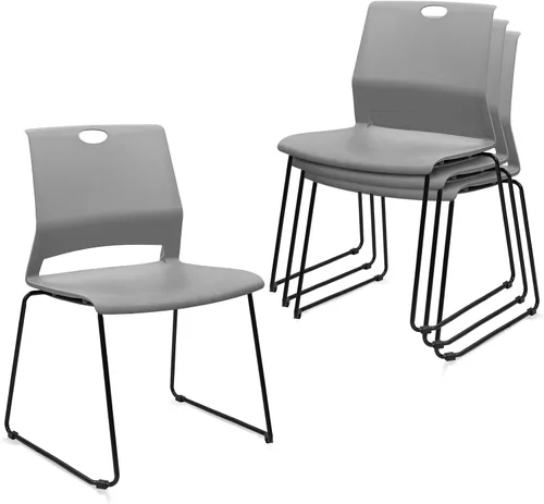 Miniatura 17 de KLASIKA Silla apilable para sala de espera, silla de oficina apilable con soporte lumbar ergonómico y patas de metal, sillas de escritorio