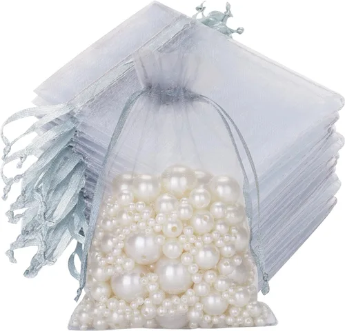 Miniatura 14 de Joycraft 50 bolsas de organza, bolsas de tul transpirables doradas de 4 x 6 pulgadas con cordón, bolsa de malla transparente para recuerdos de boda