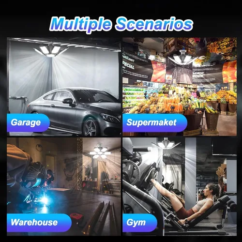 Miniatura 5 de Paquete de 4 luces LED de garaje, 220 W, luces LED de techo superbrillantes, deformables en base E26, luz de garaje para sótano, almacén, taller