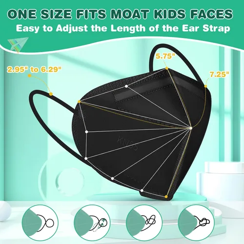 Miniatura 2 de XDX Mascarillas KN95 para niños, paquete de 50 mascarillas desechables negras envueltas individualmente, mascarillas KN95 de 5 capas para niños