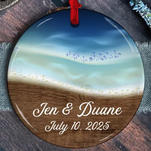 Miniatura 15 de Adorno de Navidad personalizado para parejas - Texto personalizado, lindo adorno de playa, vacación memorable, recuerdo de boda, casados en Hawái
