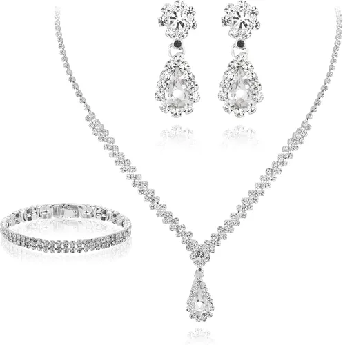Yolev Bridal Wedding Jewelry Set for Wedding Simple Teardrop Dangle Crystal Prom Women's Bridesmaid Jewelry Set for Wedding Party