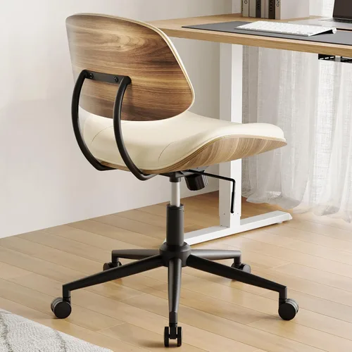 Miniatura 6 de Silla de Oficina sin Brazos con Ruedas, Silla de Escritorio de Cuero PU de Altura Ajustable - Silla de Computadora Ergonómica Giratoria de 360°