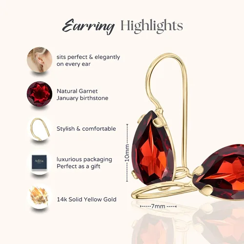 Miniatura 19 de 14K Solid Gold Earrings - Gemstone Earrings for Women - 14K Gold Earrings for Women - Birthstone Earrings - Teardrop Earrings for Women - Gold