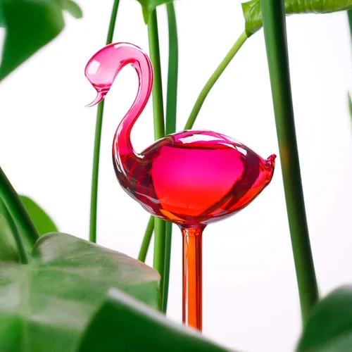 Miniatura 6 de Globos de vidrio de riego automático, 2 unidades, flamenco, degradado, rosa intenso, de 10 pulgadas de largo, soplados a mano, para maceta, agua