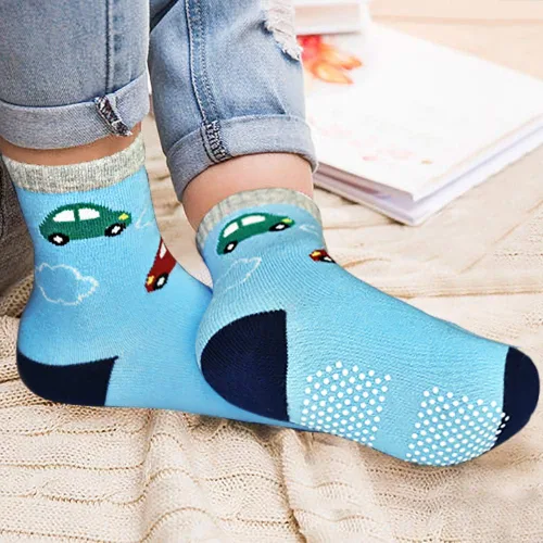 Miniatura 25 de Tphon Calcetines para niños pequeños con empuñaduras, 12 pares de calcetines antideslizantes de algodón para niños y niñas de 1 a 7 años