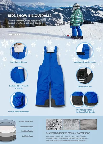 Miniatura 4 de TSLA - Overol con peto invernal para bebés, niñas y niños pequeños, para nieve, snowboard y esquí, de tela antidesgarro Ripstop, impermeable