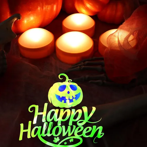 Miniatura 6 de Luces LED de calabaza con control remoto y temporizador, velas parpadeantes brillantes sin llama que funcionan con pilas, para decoración