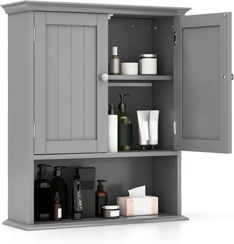 GOFLAME Armario de pared para baño, gabinete de medicina montado en la pared que ahorra espacio con estante ajustable, perno de expansión de estante