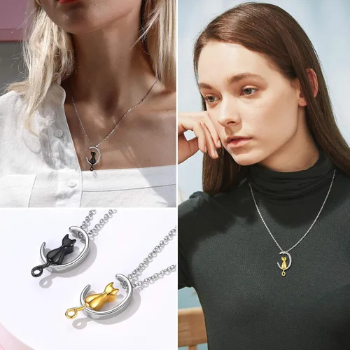 Miniatura 231 de FindChic Collares personalizados con urna para cenizas, barra vertical, gato, luna, reloj de arena, garra de perro, acero inoxidable, chapado en oro
