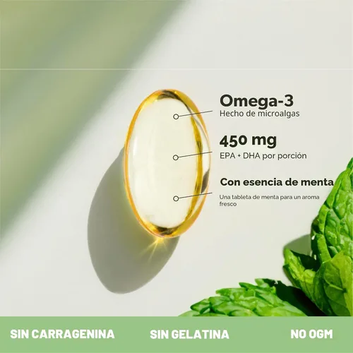 Miniatura 4 de Suplemento de Omega 3 vegano - Ácidos grasos DHA y EPA de base vegetal - Sin carragenina, alternativa al aceite de pescado, apoya la salud