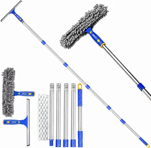 Miniatura 10 de ITTAR Escobilla de ventana con 2 juegos de postes separados, escobilla de goma de 12 pulgadas y almohadillas de microfibra de 11 pulgadas, kit
