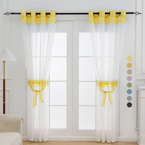 Miniatura 14 de L.Z.E - Cortinas transparentes blancas y negras de 63 pulgadas de largo, 2 paneles para sala de estar, cortinas elegantes y modernas transparentes