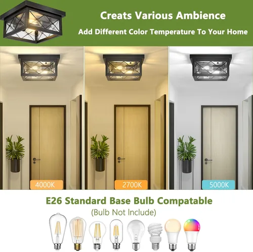 Miniatura 2 de Asnxcju Luminarias de Techo Estilo Granja para Montaje, Lámpara de Techo Empotrada Negra de 2 Luces con Pantalla de Vidrio Transparente, Lámpara