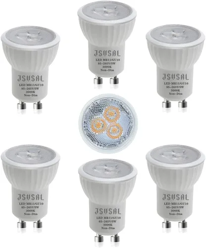 Miniatura 17 de Paquete de 2 mini bombillas LED MR11 GU10 de 1.378 in, luz blanca suave de 3000 K, CA 85-265 V, 3 W GU10 bombillas de foco de base que reemplazan