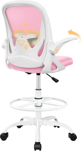 Primy Silla de Dibujo Silla Alta de Oficina con Reposabrazos Abatibles Silla Ejecutiva Ergonómica de Computadora para Escritorio de Pie con Soporte