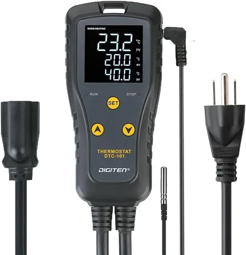 Miniatura 6 de DIGITEN DTC102 Controlador de temperatura Salida Termostato de enchufe de 2 etapas Termostato digital de invernadero para reptiles, controlador