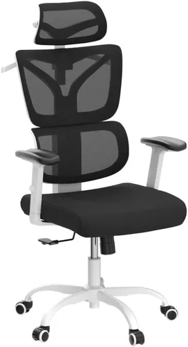 Miniatura 5 de Winrise Silla de oficina y juegos, silla de escritorio ergonómica reclinable con respaldo alto, grande y alta, cómoda oficina en casa, malla Blanco