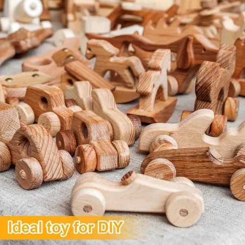 Miniatura 7 de Civaner Paquete de 36 Ruedas de Madera de Juguete para Manualidades Mini Ruedas de Madera para Manualidades con Clavijas de Eje para Manualidades