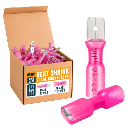 Miniatura 8 de Kit de 200 conectores de pala termorretráctiles macho y hembra, terminales eléctricos impermeables AWG 12-10, conectores de terminales de cable