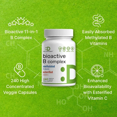 Miniatura 4 de Complejo de Vitamina B Bioactivo para Hombres y Mujeres, 240 Cápsulas Vegetarianas - Complejo B Metilado y Vitamina C Esterificada – Alta Potencia