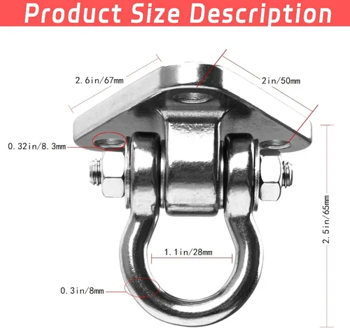 Miniatura 4 de Juego de 2 ganchos de columpio de acero inoxidable 304 de alta resistencia, capacidad de 1500 libras, accesorios de 180° para yoga, porche, Estilo 3