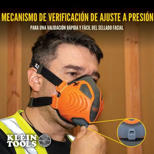 Miniatura 4 de Klein Tools 60552 Respirador reutilizable P100 de media máscara con filtros reemplazables para polvo, humos metálicos y niebla de aceite, M/L